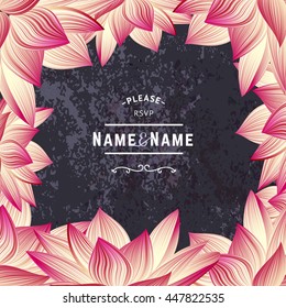 Wedding Invitation with Lotus Flowers. Vector Greeting Card. Beautiful Texture for Cards, Banners and Posters.