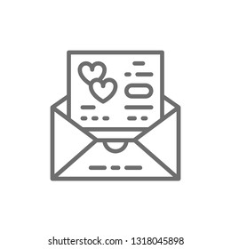 Wedding invitation, love card, envelope line icon.