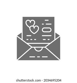 Wedding invitation, love card, envelope grey icon.
