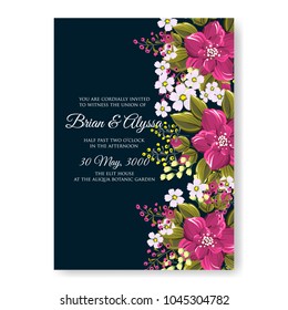 Wedding invitation magenta anemone floral vector printable template card