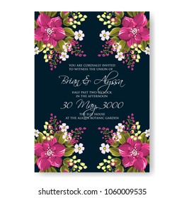 Wedding invitation magenta hibiscus daisy floral background