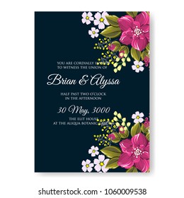 Wedding invitation magenta hibiscus daisy floral background