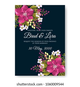 Wedding invitation magenta hibiscus daisy floral background