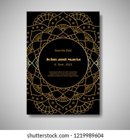 wedding invitation with mandala ornament in luxury style