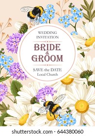 Wedding invitation with meadow flowers