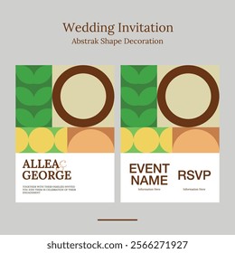 wedding invitation with minimalist geometric shape in beautifull color