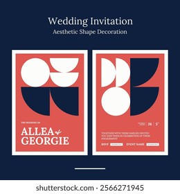 wedding invitation with minimalist geometric shape in beautifull color
