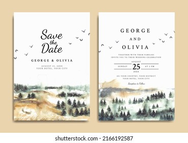 Wedding invitation of misty forest watercolor