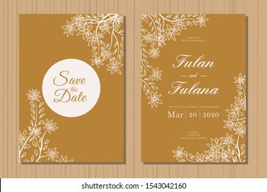 wedding invitation modern botanical floral flower with doodle abstract hand drawn style vintage retro frame ornament decoration printable background mockup greeting template vector illustration