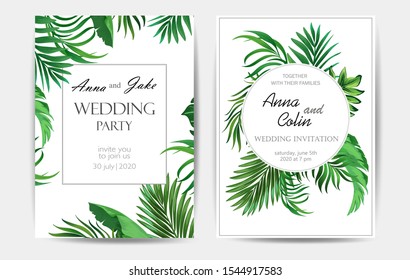 Wedding invitation for modern design.Vector backgtound in tropical style. Greeting card.