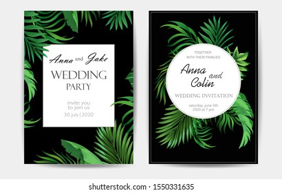 Wedding invitation for modern design.Vector backgtound in tropical style. Greeting card.