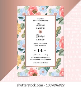 wedding invitation with modern floral background