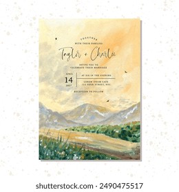 wedding invitation with mountain view landscape