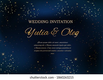 Wedding Invitation with Night Sky and Stars Background. Vector Illustration EPS10