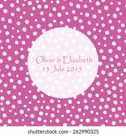 Wedding invitation on the background of white dots.