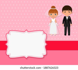 Wedding invitation on pink background. Place for your text. Cartoon flat style
