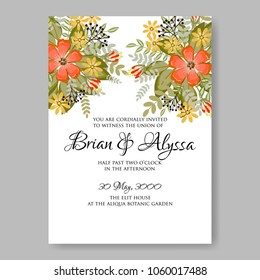 Wedding invitation orange marigold floral vector background template