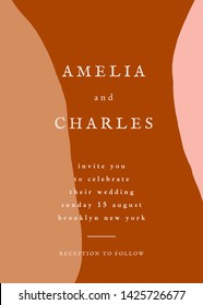 Wedding invitation with organic shapes and sample text layout. Modern and stylish 5x7 inches greeting card, save the date, postcard, flyer design.