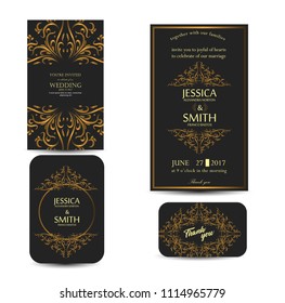 Wedding Invitation, Ornament invite thank you, card Design decorative wreath & frame pattern, luxury wedding invitation