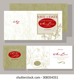 Wedding invitation ornamented with delicate lily flowers.