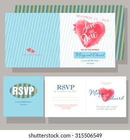 Wedding invitation ornamented with heart and bright stripes. Design of the Resource ReSerVation Protocol