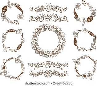 wedding invitation ornaments with a minimalist aesthetic and simple concept, Set of ornament brush patterns, borders, ribbons or dividers. Wild flower, herb, weed, branch, leaf, reed, acorn.