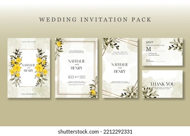 Wedding invitation pack with floral watercolor