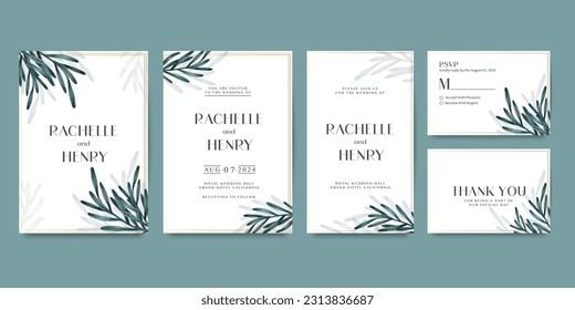 Wedding invitation pack with floral watercolor