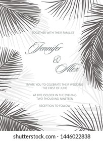 Wedding invitation with palm leaves vector.