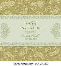 Wedding invitation in pastel east turkish style, gold and beige