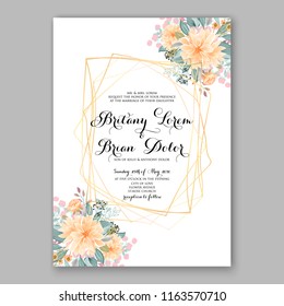 Wedding invitation peach soft flowers chrysanthemum vector floral template card