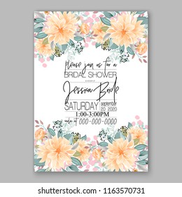 Wedding invitation peach soft flowers chrysanthemum vector floral template card