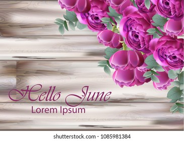 Wedding Invitation Peonies bouquet Vector. Vintage floral decor violet colors
