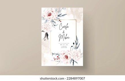 wedding invitation with peonies floral frame watercolor