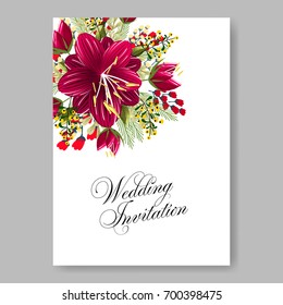 Wedding invitation of peony, rose, rununculus, anemone, poinsettia, poppy card printable  template with floral ornament wreath Party floral poster.