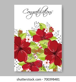 Wedding invitation of peony, rose, rununculus, anemone, poinsettia, poppy card printable  template with floral ornament wreath Party floral poster.