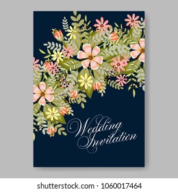 Wedding invitation petunia floral vector background template