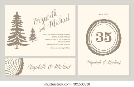Wedding Invitation Pine Tree and Tree Ring