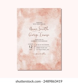 wedding invitation with pink abstract watercolor background
