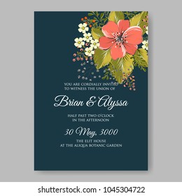 Wedding invitation pink anemone daisy floral vector printable template card