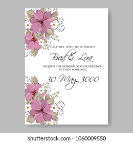Wedding invitation pink anemone vector template floral background
