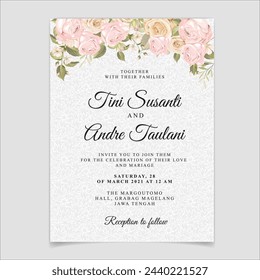 Wedding Invitation With Pink Floral Template. Illustrator and designer. Wedding Invites, save the date, Birthday Invites, Video Invites, E-Cards.