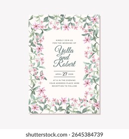 wedding invitation with pink floral watercolor