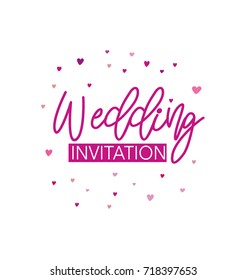 Wedding invitation with pink hearts