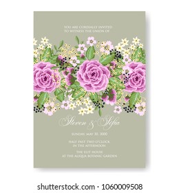Wedding invitation pink rose ranunculus floral background