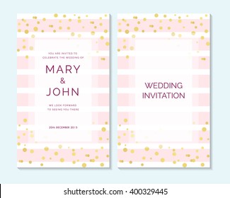 Wedding Invitation With Pink Stripes And Gold Polka Dot, Thank You Card, Save The Date Cards, Baby Shower, Menu, Flyer, Template.