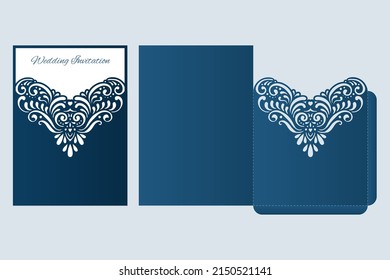Wedding invitation pocket envelope laser cut template, vector.