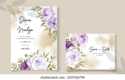 wedding invitation with pretty purple flowers