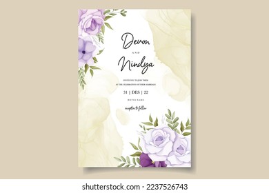 wedding invitation with pretty purple flowers