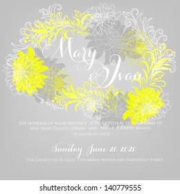Wedding invitation or printable vector card with abstract floral background.